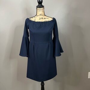 Trina Turk navy blue dress bell sleeve size 8 mini cocktail party holiday‎ wear